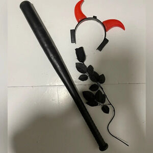 Devil Costume Set - Bat, Devil Horns Headband, and Black Rose